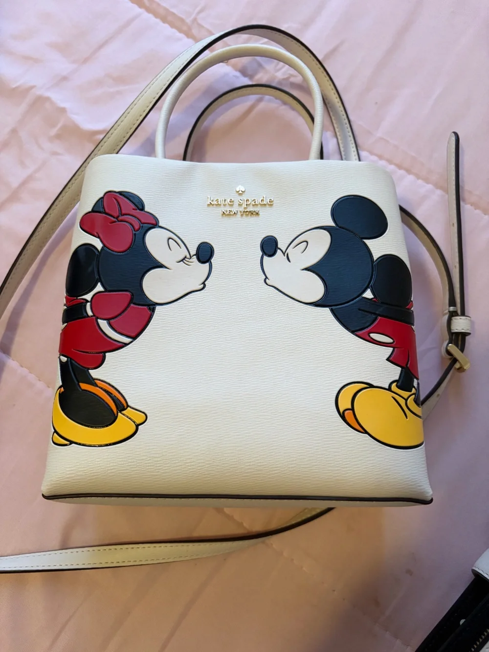 kate spade White Mickey & Minnie Leather Crossbody Bag